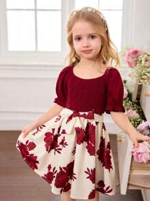 SHEIN Fern Glow  Young Girl Floral Print Sleeveless Dress, Adorable Vacation Style - Burgundy - View 8