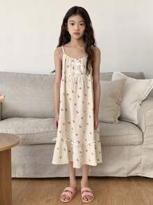 Dazy Kids Rochie camisol cu imprimeu de cireșe și funde, pentru fete preadolescente, pijamale, imprimeu floral, ținute de vară pentru fete, haine pentru întoarcerea la școală, vacanță de Paște - Albastru - Vizualizare 8