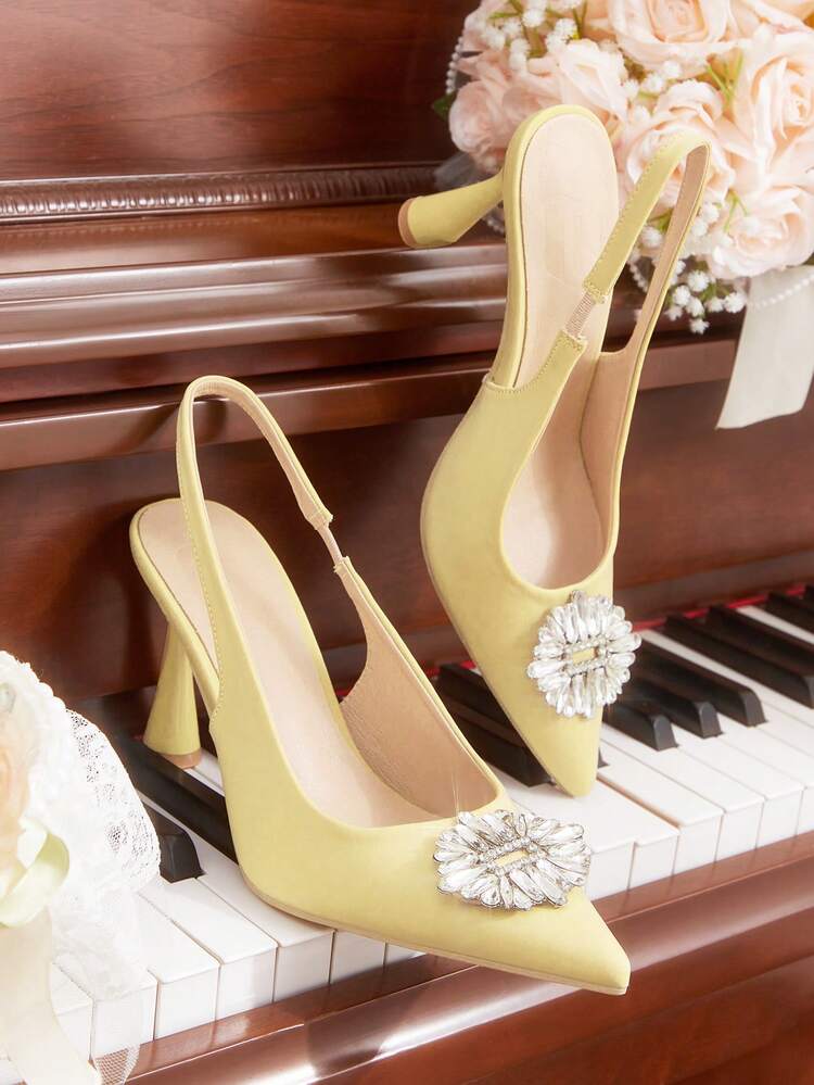 CUCCOO HITCHD Women's Apricot Rhinestone Metal Buckle High Heel Pumps, Sexy Elegant Casual Holiday Party Date Wedding Anniversary Shoes Spring Shoes Spring Break Easter Prom Heels