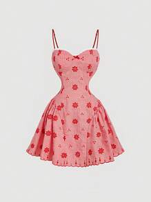SHEIN MOD Spring Vintage Red Plaid Elegant Floral Embroidery Romantic Summer Dress For Women Vacation Outfits Woman Valentine's Day - Red - View 1