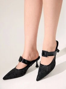 CUCCOO CHICEST 尖头低跟穆勒鞋，蕾丝新娘鞋，性感系带高跟女士凉鞋，适合街头和度假，适合圣诞节和新年假期氛围秋冬季 - 黑色 - 查看 4