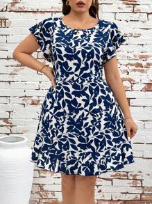 Reflora Đầm ngắn thường ngày cổ tròn tay ngắn màu xanh cỡ lớn cho nữ, trang phục nghỉ dưỡng cho nữ, trang phục mùa hè cho nữ, trang phục công sở thường ngày cho nữ, trang phục đi chơi, trang phục công sở cho nữ, trang phục mùa xuân cho nữ, trang phục ngày lễ, váy thanh lịch, váy xanh cho nữ, váy thường ngày, váy thường ngày - Xanh và trắng - Xem 5