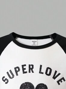 Young Boy White Color Block Long Sleeve T-Shirt With Heart Pattern,Fashionable For School,Autumn,Outing,Valentine's Day Matching,Spring Clothing - Multicolor - View 3