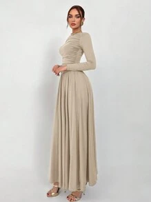 Aloruh 亚麻色基本款针织连衣裙 - 杏色 - 查看 4