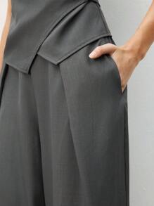 BizChic Women's Solid Color Sleeveless Blazer Suit Set With Pants