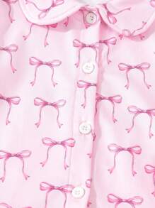 SHEIN 2 件套年轻女孩情人节粉色蝴蝶印花开衫和裤子休闲舒适家居服 - 淺粉色 - 查看 5