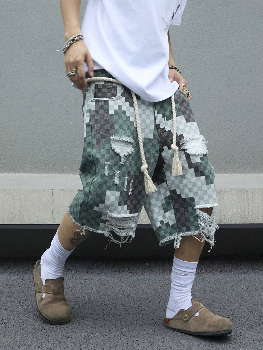 Manfinity EMRG Plus Size Men's Casual Denim Shorts, Minimalist And Fashionable For Daily Wear - Multicolor - View 1