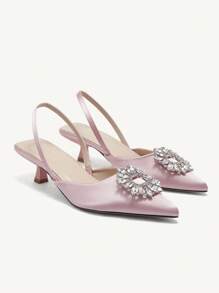 CUCCOO CHICEST 女士新款春夏尖头踝带皮带扣金属装饰高跟凉鞋 - 粉色 - 查看 3