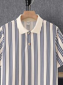 SHEIN Leap Crew 青少年男孩条纹度假海边 Polo 衫和工装短裤套装，休闲、学校、旅行、运动、度假、节日正式派对，舒适时尚 - 彩色 - 查看 3