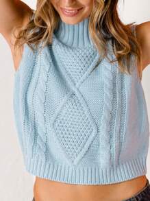 Aralina Blue Cable Knit Holiday Sleeveless Vest
