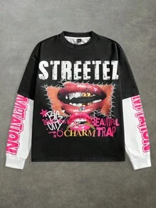 Manfinity VCAY Men's Oversized Digital Print Crew Neck Pullover Hoodie