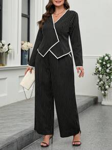 2 pièces/ensemble Top à manches longues et pantalon en couleur unie et coupe oversize, style simple - Multicolore - Voir 3