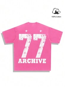 Manfinity EMRG Men's Numeric Printed Round Neck Short Sleeve Casual T-Shirt - Hot Pink - View 3