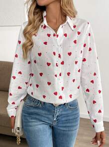 Chiquease Áo dài tay họa tiết sọc trái tim thanh lịch dành cho nữ ngày lễ tình nhân - trắng - Xem 6