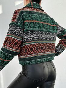 SHEIN Cottnline Women Spring/Autumn Casual Geometric Patterned Cropped Jacket - Multicolor - View 4