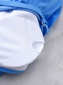 SHEIN Tween Girl Knit Patchwork Tropical Print Hollowed Out Waist Ruffle One Shoulder One-Piece Swimsuit - Blue - View 6