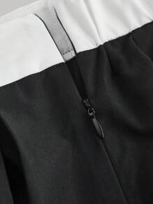 SHEIN MOD Duży rozmiar Czarny Kontrastowy Kolor Vintage Dwuczęściowy Garnitur Zestaw, Styl Studencki, Jesień/Zima