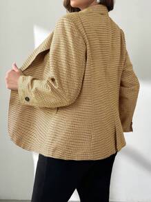 SHEIN Privé Plus Size Plaid Lapel Long Sleeve Regular Blazer, Autumn/Winter - Yellow - View 2