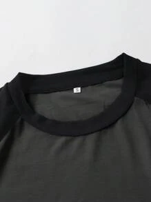 EURMUSE 100%Cotton Men Colorblock Raglan Sleeve Tee - Dark Grey - View 3