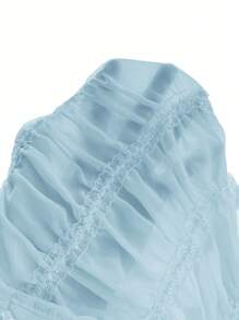 Aloruh Women's Neck-Tie Adjustable Ruched Multi-Layer Semi-Sheer Romantic Date Cropped Camisole - Blue - View 10