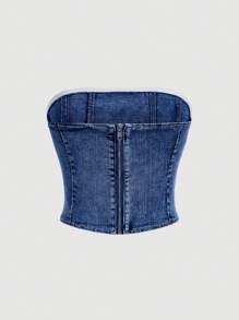 SHEIN MOD Women's Casual Denim Cropped Top, Minimalist & Chic For Everyday - Dark Wash - View 2