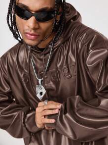 Manfinity VCAY Men's Loose Fit Long Sleeve Hooded Sweatshirt, Brazilian Style, For Fall Winter - Brown - View 2