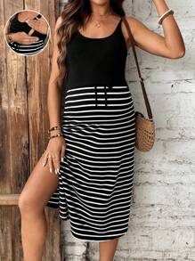 SHEIN Maternity & Nursing Casual Dress, Simple And Fashionable For Daily Wear - Black and White - View 1