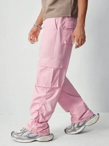 ROMWE MEN ROMWE Avant Men's Avant Pink Baggy Loose Drawstring Waist Casual Cargo Pants