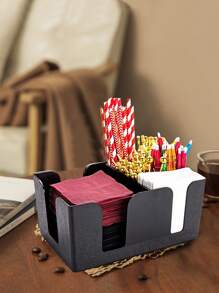 1pc Coffee Station Organizer, Capsule Coffee Storage Box, Lounge Bar Napkin And Straw Rack Dispenser, Suitable For Coffee Shop Or Milk Tea Shop, Coffee Accessories, Paper Cup Holder, Napkin Holder, Cuboid, Multi-Lattice, Party Cutlery Storage Box School Supplies - Black - View 6