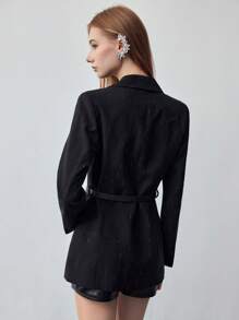 MOTF STUDIO RHINESTONE DETAIL STRUCTURED BLAZER - Black - View 6