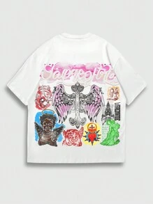 ROMWE MEN Street Life Men Religious Jesus Printed Short Sleeve T-Shirt, Casual And Fashionable For Everyday Wear - White - View 2