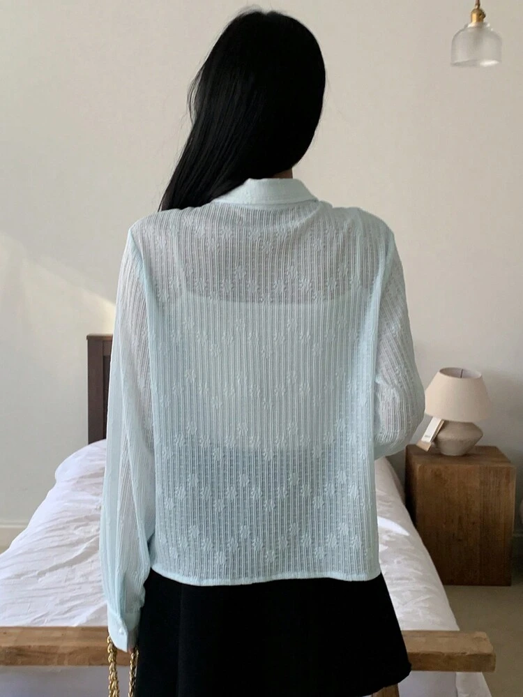 Textured Fabric Loose Bowknot Tie Long Sleeve Blouse, For Women, Spring & Summer