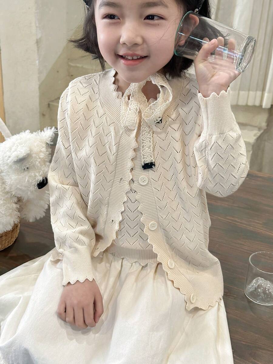 DAZY Young Girl Sleeveless Cardigan Sweater Set, Spring/Summer - White - View 1