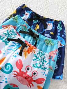 SHEIN 3pcs/Set Baby Boy Summer Casual Holiday Beach Ocean Dolphin Dinosaur Shark Cartoon Pattern Swim Trunks, Basic Multi-Pack For Outdoor, Home, Beach, Resort - Multicolor - View 3