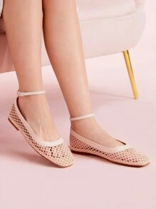 CUCCOO DOLLMOD Light Pink Square Toe Comfortable Mesh Fabric Fashion Slip-On Flat Women Shoes - Baby Pink - View 3