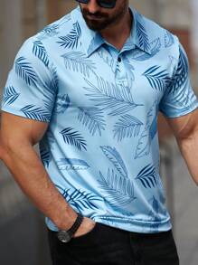 Manfinity Homme Men's Casual Botanical Print Short Sleeve Polo Shirt