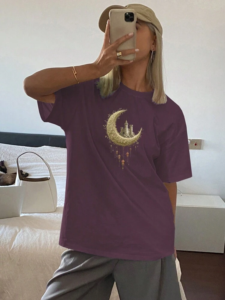 Women's Solid Color Crew Neck Long Loose Fit Short Sleeve T-Shirt Graphic Tee Oversized T-Shirt