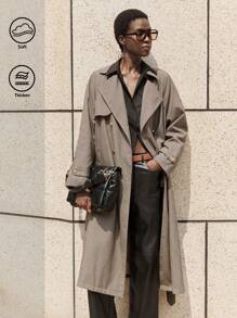 BizChic Women's Elegant Commuting Retro Plaid Trench Coat, & Christmas - Khaki - View 2