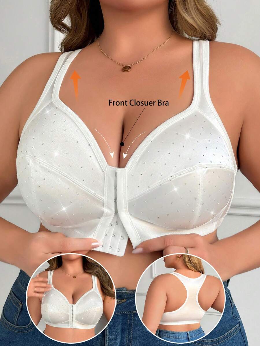1pc Plus Size Front Opening Wireless Bra
