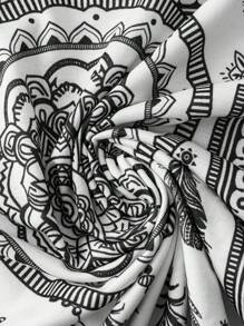 SHEIN LUNE 女式夏季不对称领口连体 T 恤，黑白拼色设计，数码印花前片，针织面料，休闲日常穿着，斋月主题