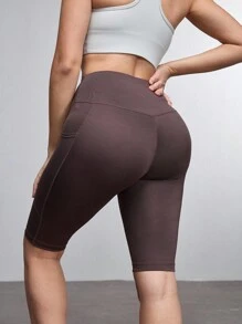 Women's Solid Color High Waist High Elasticity Athletic Yoga Shorts Set - Mixed color - View 2