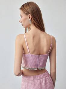 MOTF STUDIO RHINESTONE TRIM RUCHED BUST CAMI TOP - Hồng - Xem 6