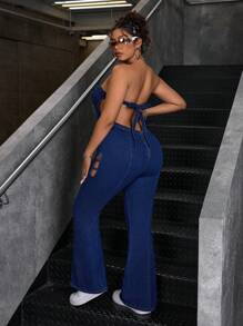 SHEIN ICON Plus Size Women Denim Jumpsuit, Casual & Fashion For Everyday Wear For Summer - Dark Wash - View 2