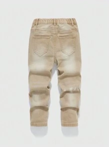 SHEIN Explorewe Young Boy Splattered Paint Pocket Casual Denim Jeans