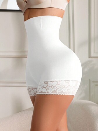 1pc Women Solid High-Waisted Lace Patchwork Waist Shaper Shapewear Bottoms