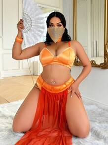 Bộ đồ lót gợi cảm 3 món Bondage Goddess Princess dài xẻ tà cỡ lớn + quần lót + cổ - Màu Khaki - Xem 1