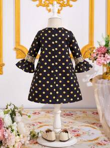 SHEIN Adorable Black Polka Dot Fancy Long Sleeve Dress For Baby Girls - Black - View 12