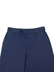 Manfinity Bizformal Men's Business Style Casual Pleated Slim Fit Trousers,Boyfriend Gifts - Navy Blue - View 6