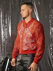 FeverCity Men's Loose Lace Long Sleeve Jacket - Red - View 3