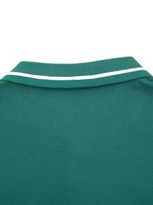 Manfinity Homme Contrast Trim Front Button Casual Short Sleeve Polo Shirt - Green - View 4